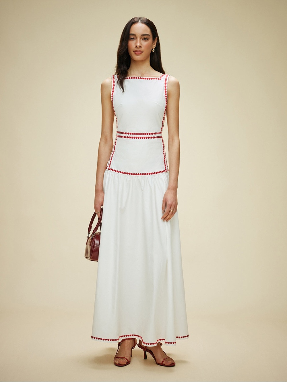 Cotton Contrast Trim Back Tie Dress ❤️❤️❤️ NWT - Picture 7 of 7